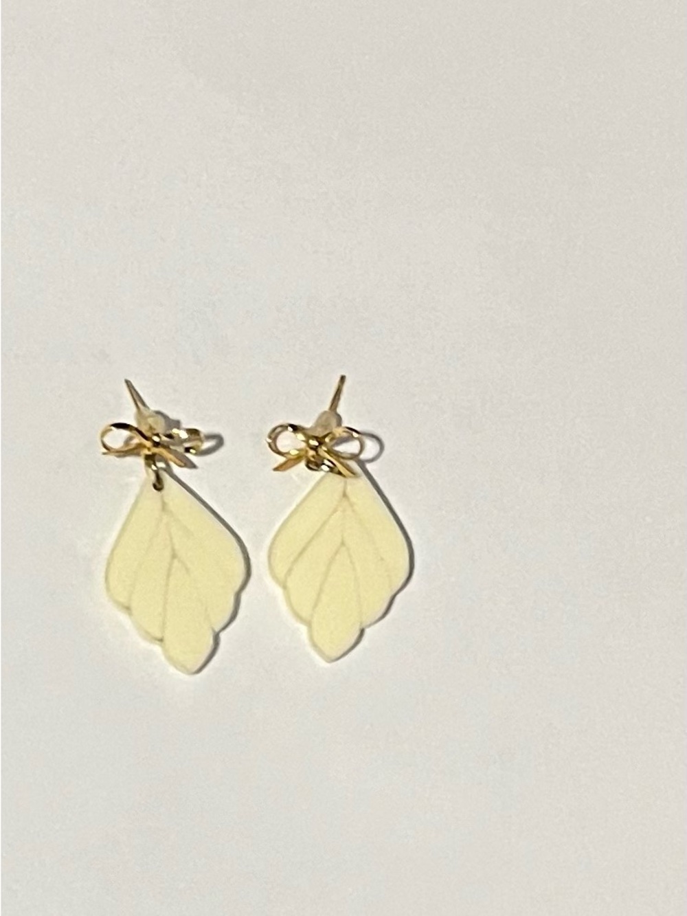 Gold Bow Cream Leaf Drop Earrings